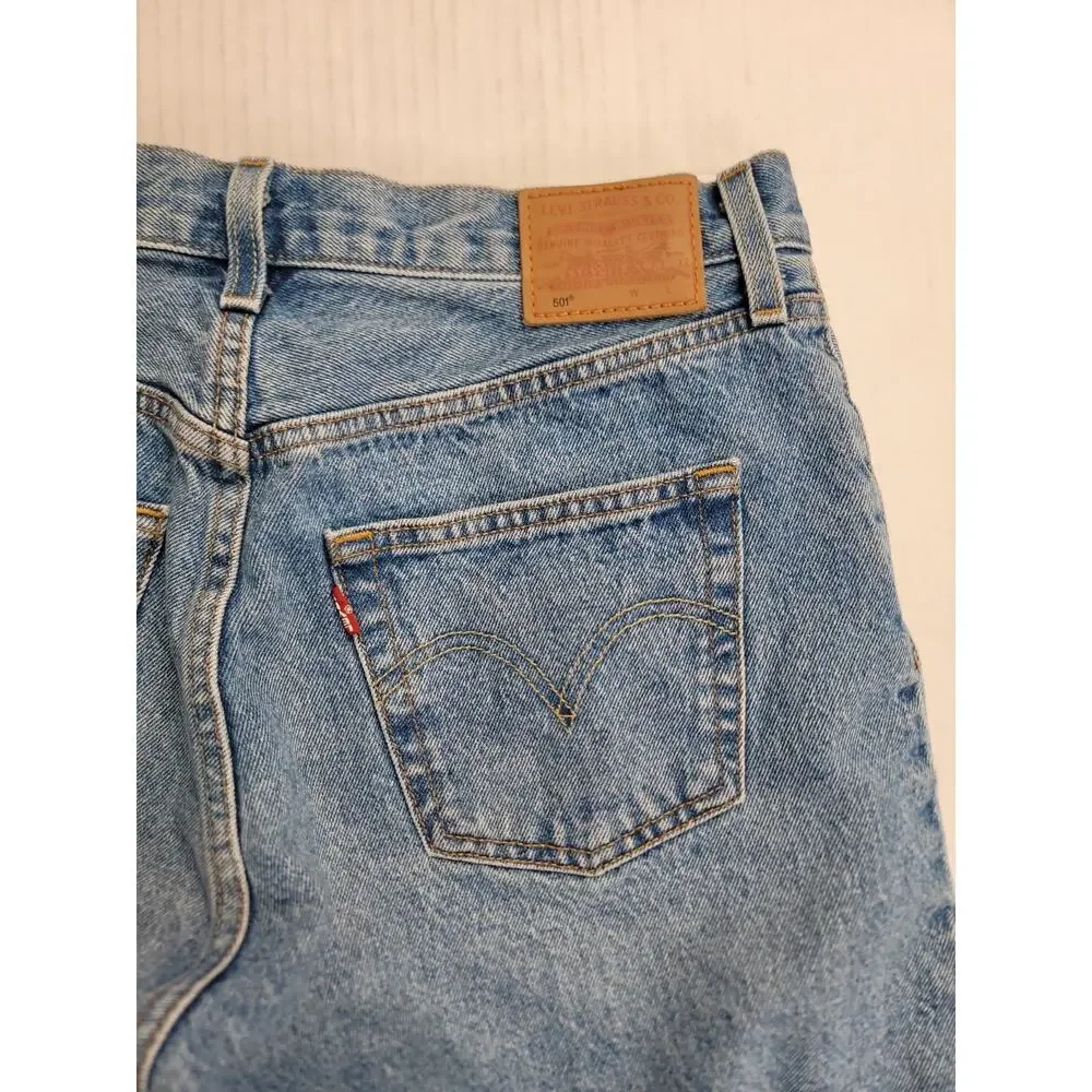 Levis Premium 501 Denim Shorts SZ 28 High Rise Button Fly Big E Jorts Festival